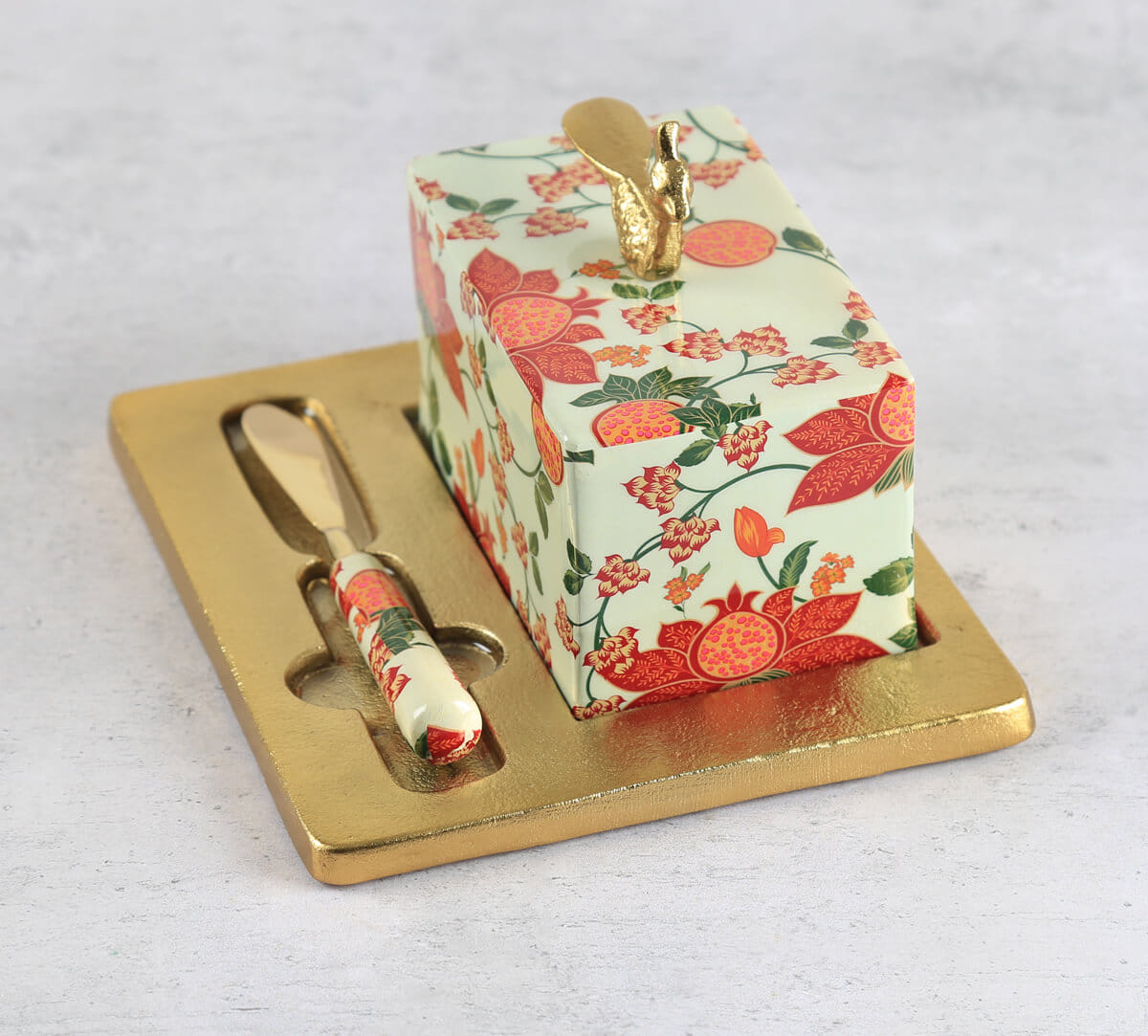 India Circus by Krsnaa Mehta Blushed Orchard Butter Dish with Butter Knife