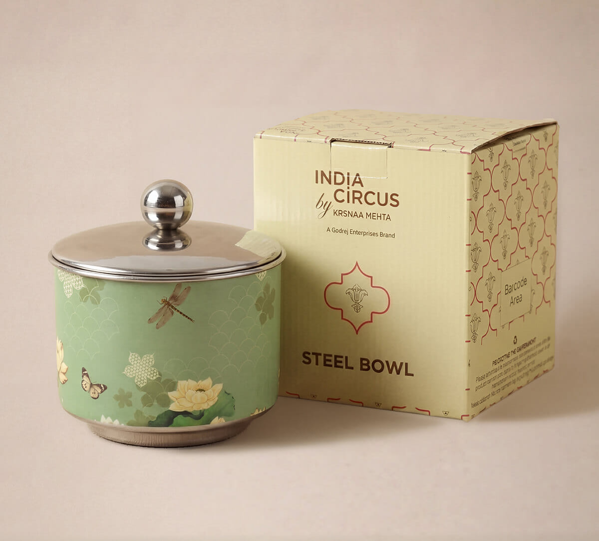 India Circus by Krsnaa Mehta Sage Serenity Steel Bowl with Lid