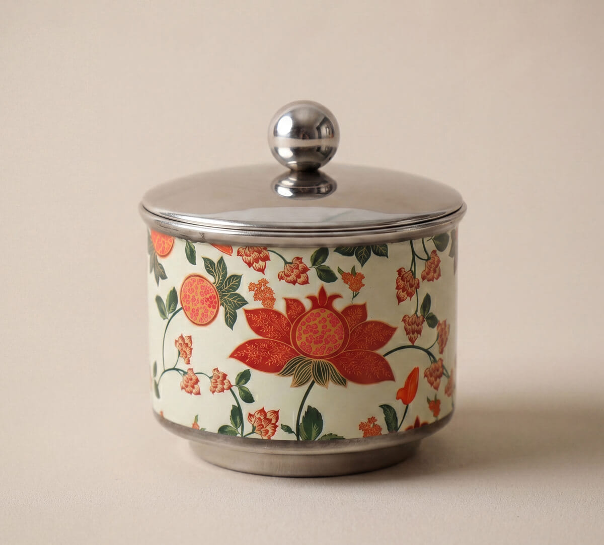 India Circus by Krsnaa Mehta Blushed Orchard Steel Bowl with Lid