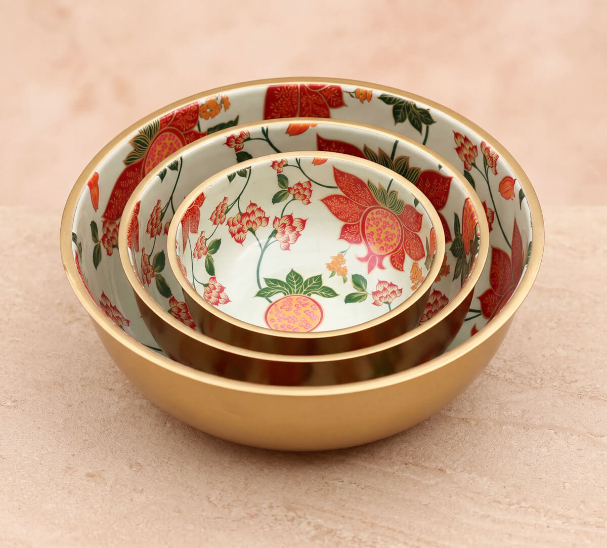 India Circus by Krsnaa Mehta Blushed Orchard Steel Bowl Set of 3