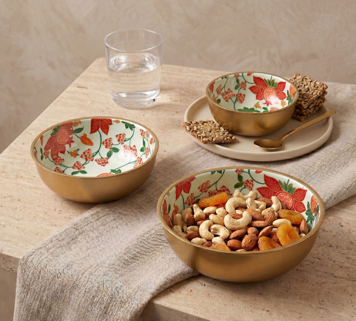 India Circus by Krsnaa Mehta Blushed Orchard Steel Bowl Set of 3