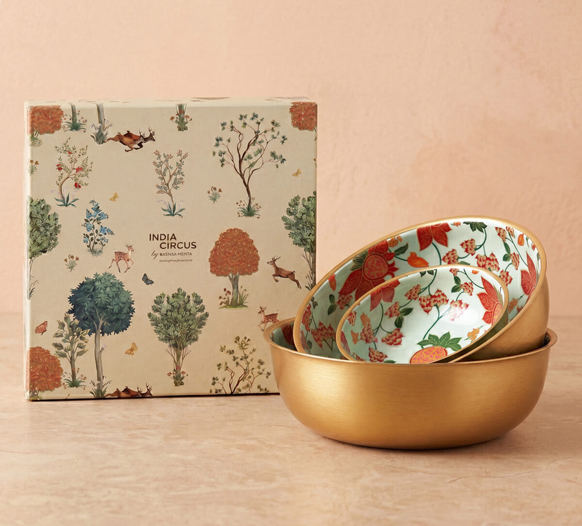 India Circus by Krsnaa Mehta Blushed Orchard Steel Bowl Set of 3