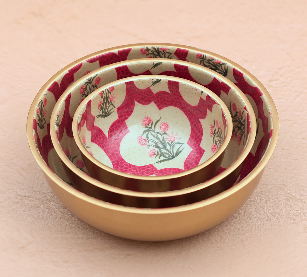 India Circus by Krsnaa Mehta Poppy Flower Scarlet Steel Bowl Set of 3