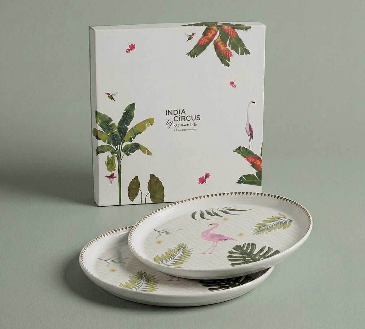 India Circus by Krsnaa Mehta Foraging Flamingo Quarter Plate Set of 2
