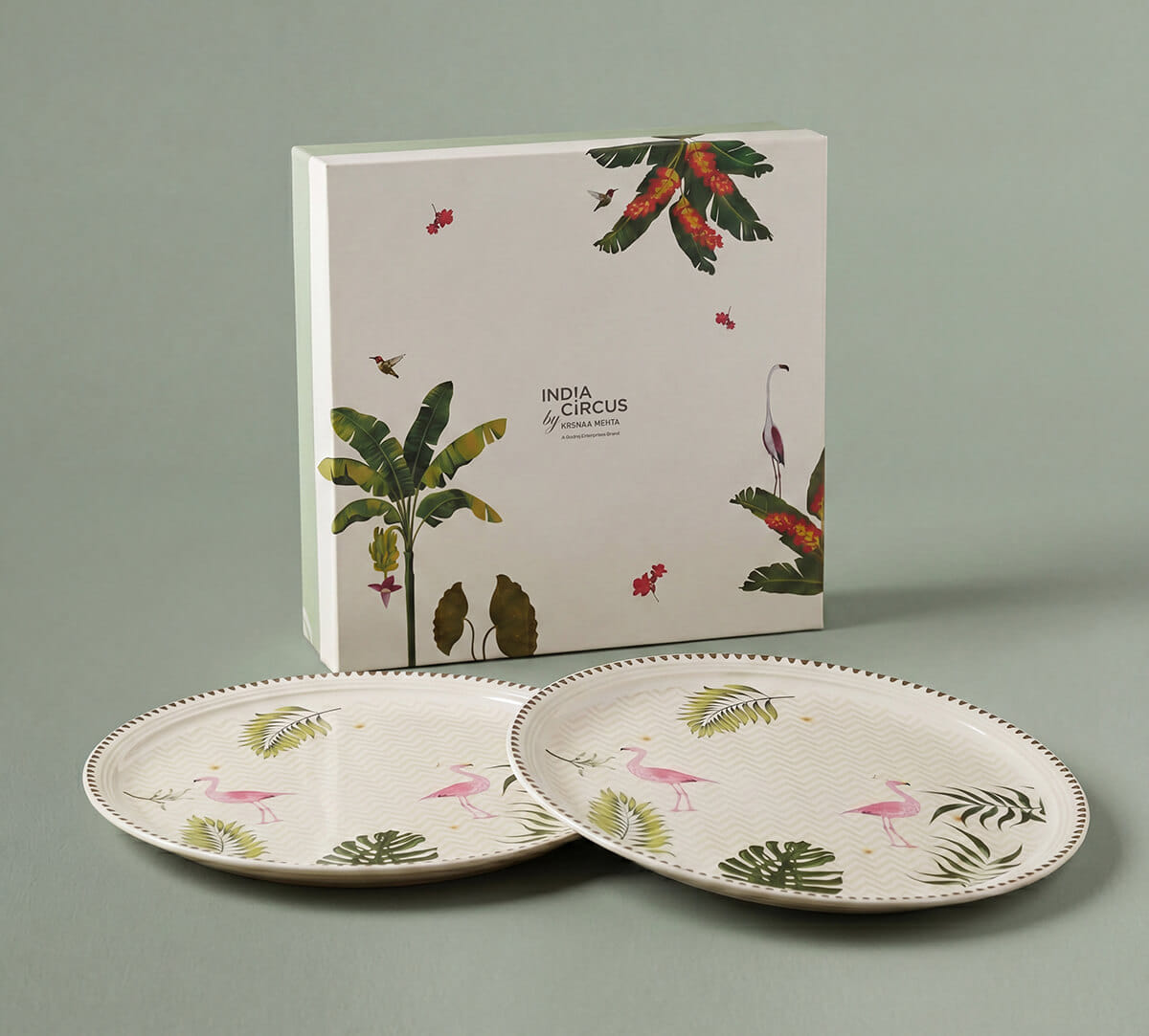 India Circus by Krsnaa Mehta Foraging Flamingo Dinner Plate Set of 2