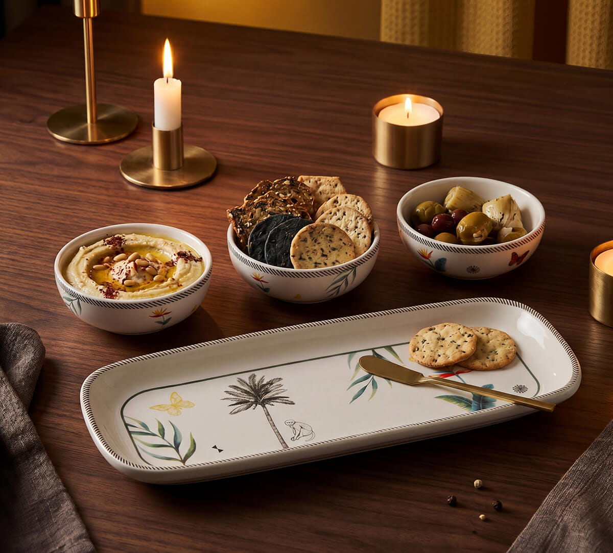 India Circus by Krsnaa Mehta Strelizia's Garden Platter with Dip Bowl