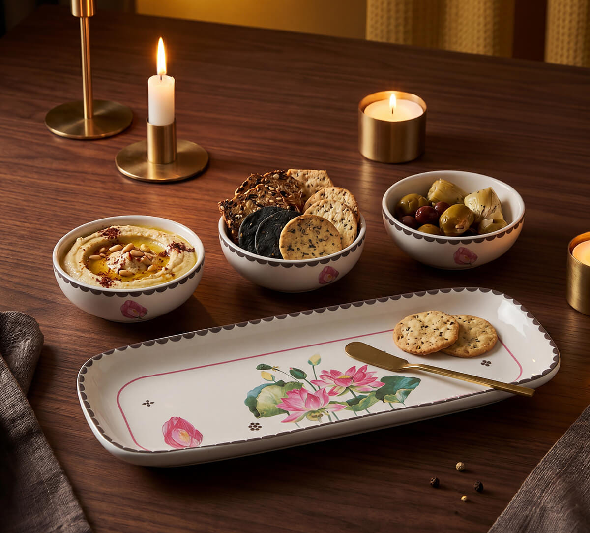 India Circus by Krsnaa Mehta Lotus Pond Platter with Dip Bowl