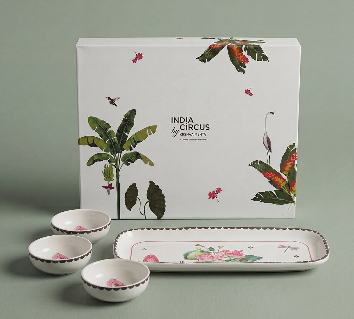 India Circus by Krsnaa Mehta Lotus Pond Platter with Dip Bowl