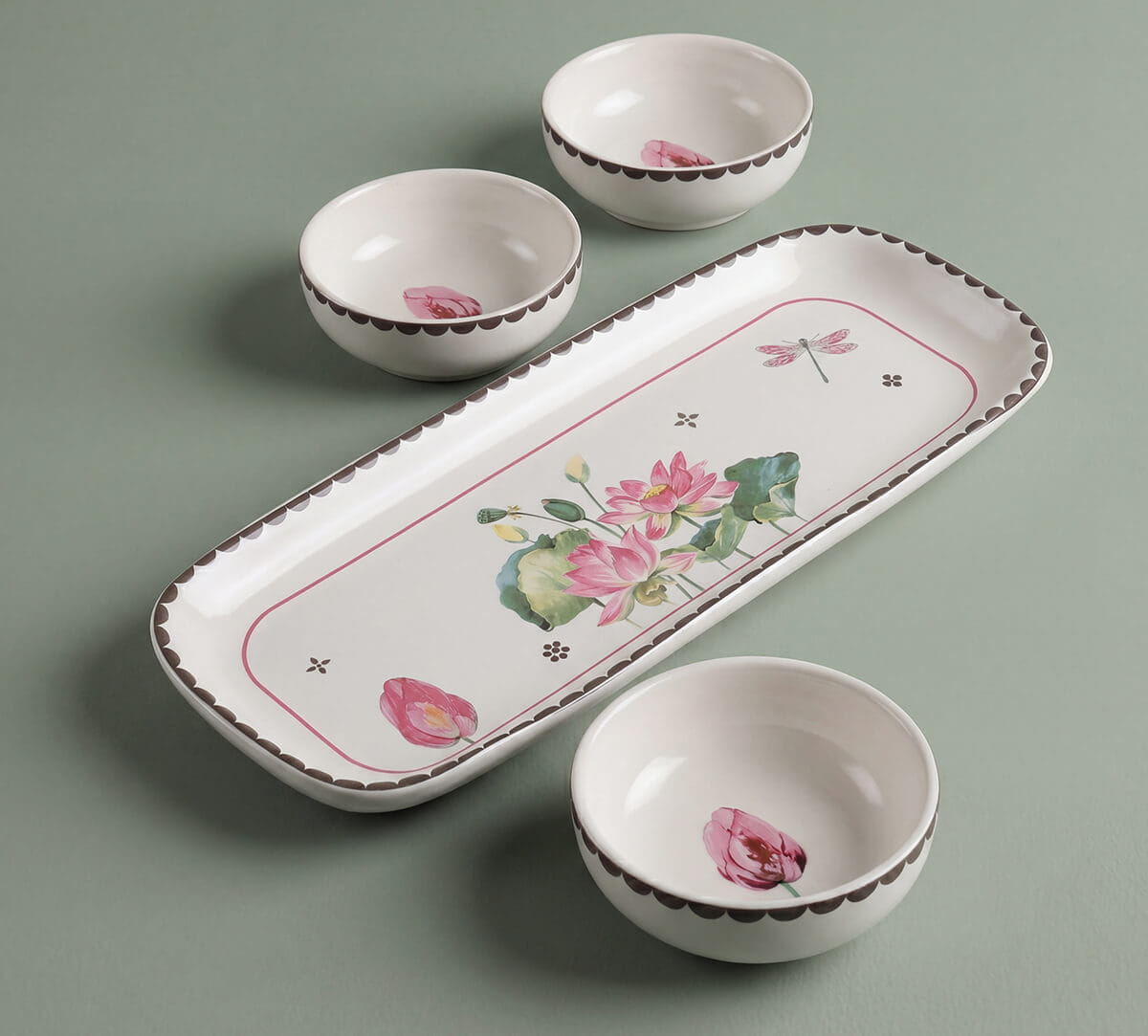 India Circus by Krsnaa Mehta Lotus Pond Platter with Dip Bowl