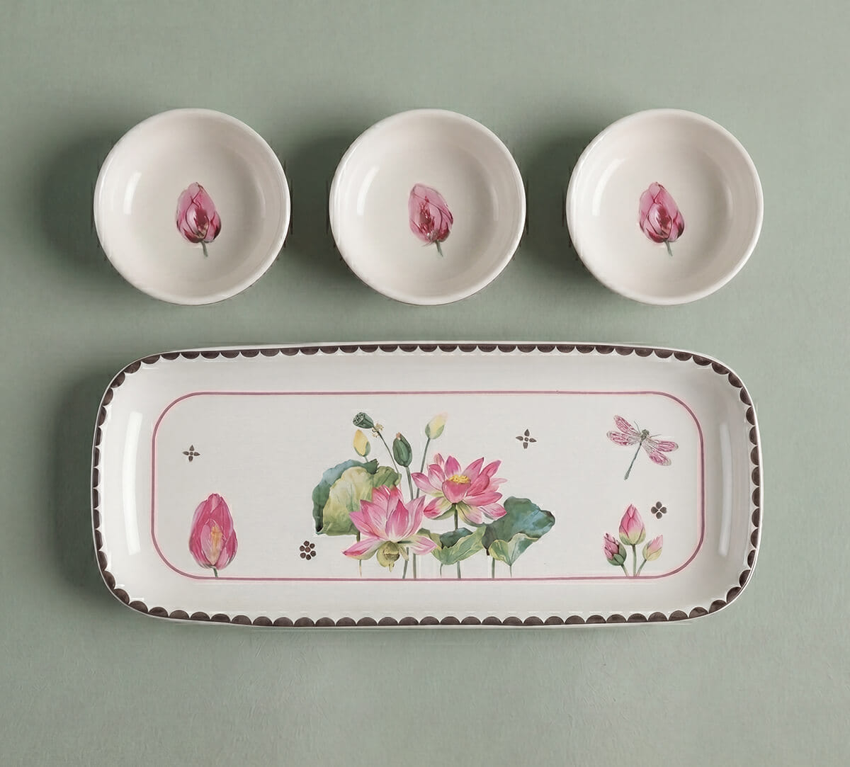 India Circus by Krsnaa Mehta Lotus Pond Platter with Dip Bowl