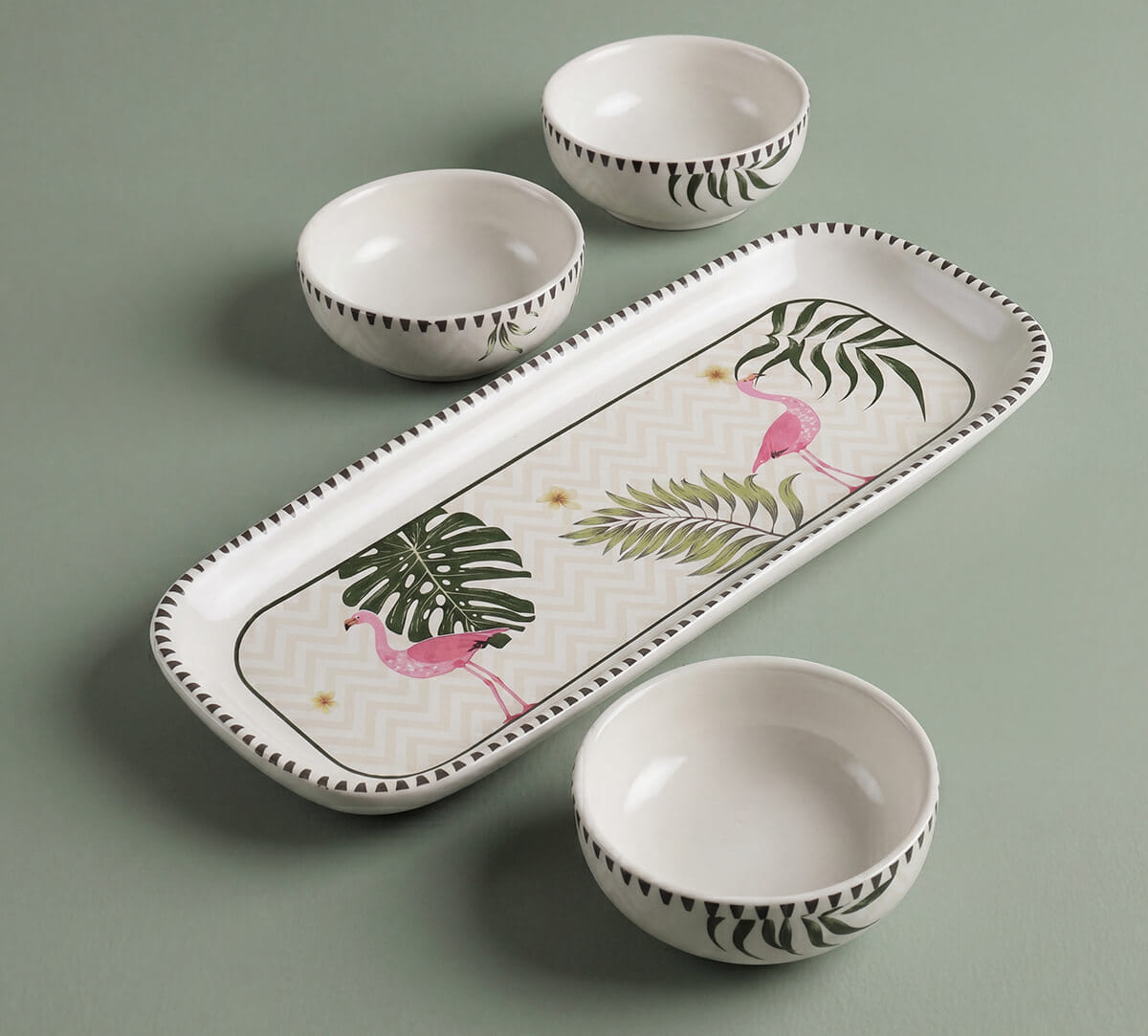 India Circus by Krsnaa Mehta Foraging Flamingo Platter with Dip Bowl