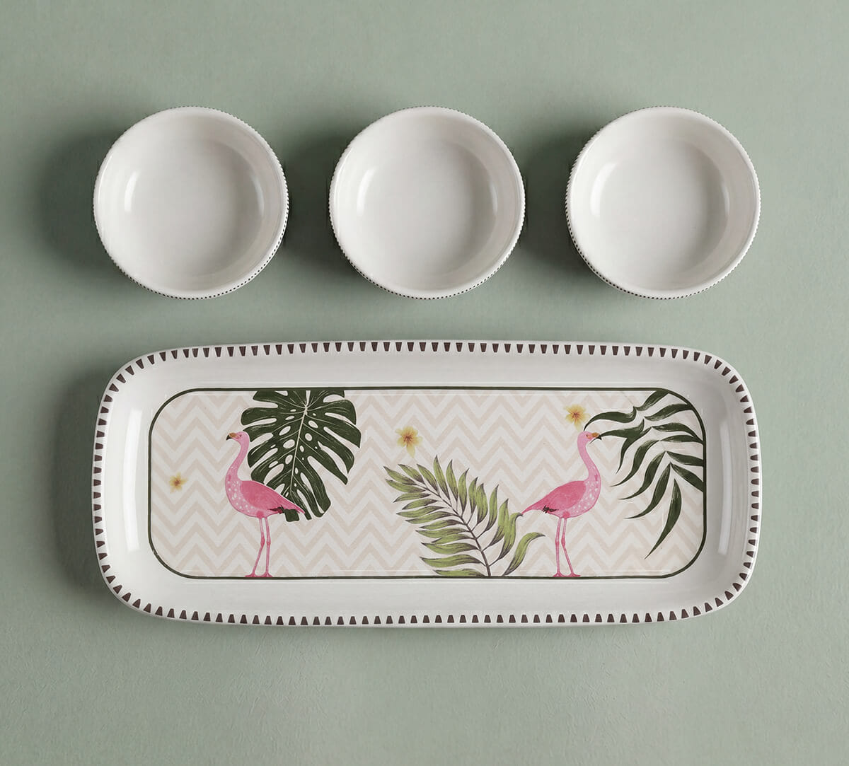 India Circus by Krsnaa Mehta Foraging Flamingo Platter with Dip Bowl