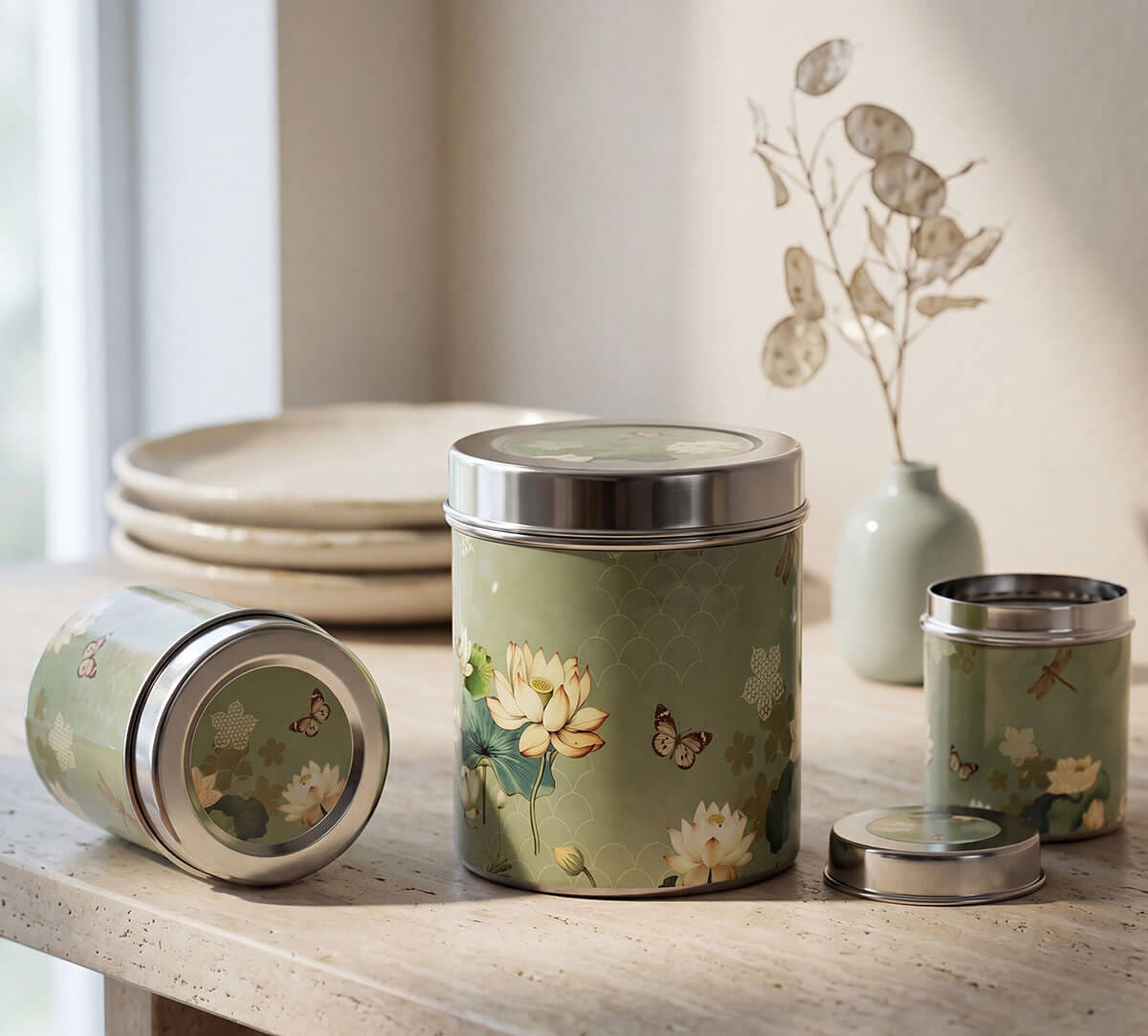 India Circus by Krsnaa Mehta Sage Serenity Steel Containers Set of 3