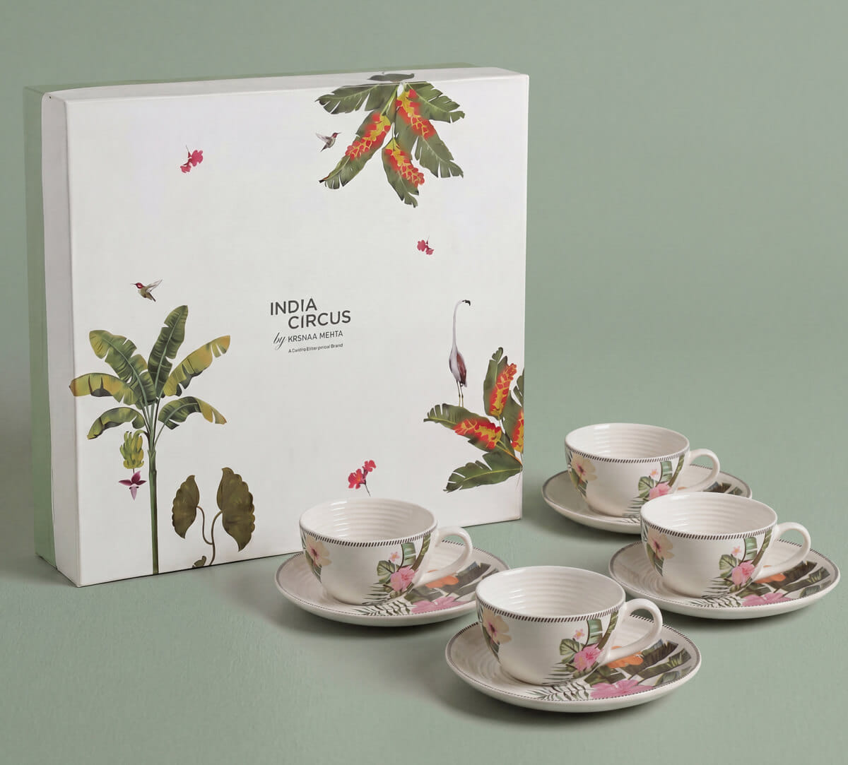 India Circus by Krsnaa Mehta Plumerias Plume Cup & Saucer Set of 4