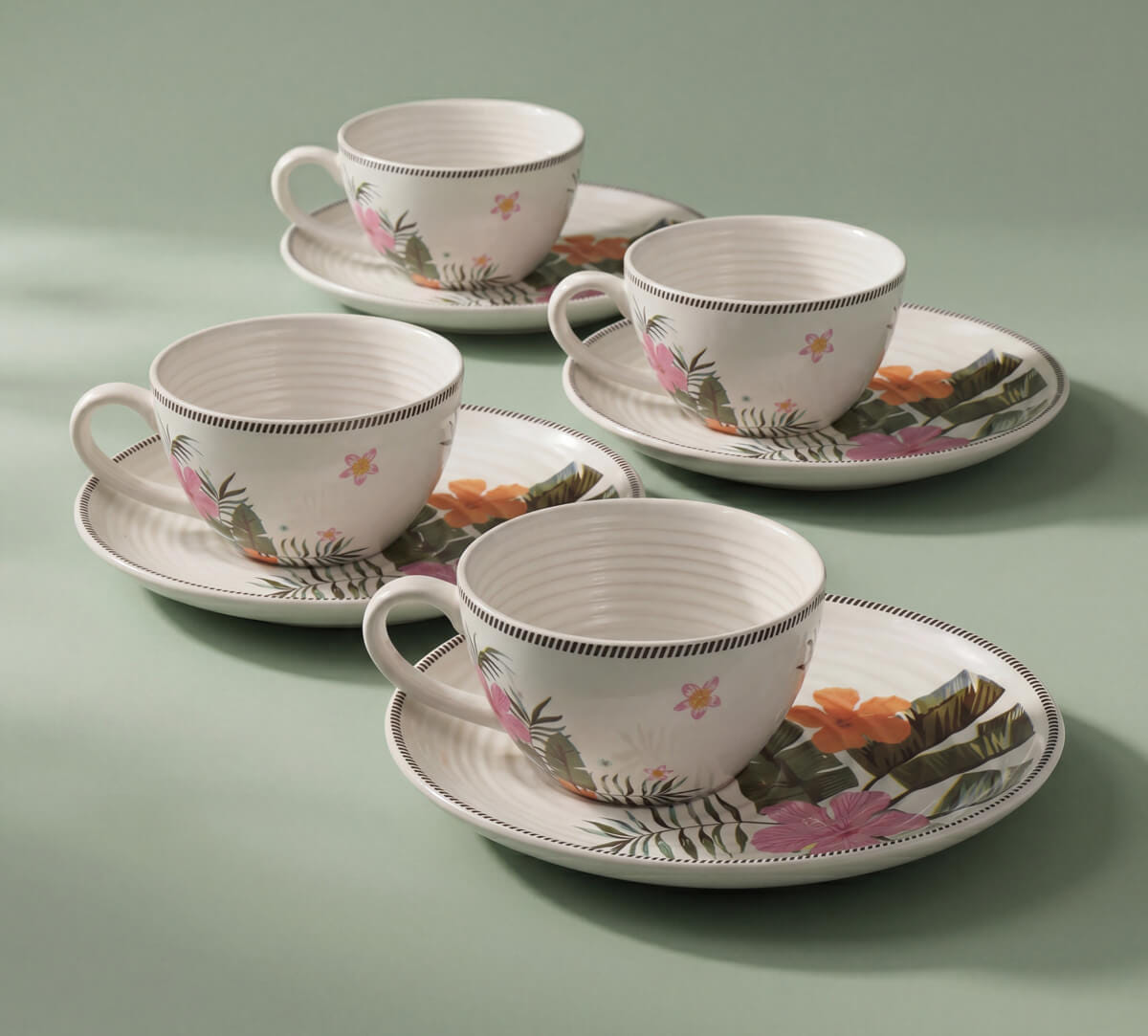 India Circus by Krsnaa Mehta Plumerias Plume Cup & Saucer Set of 4