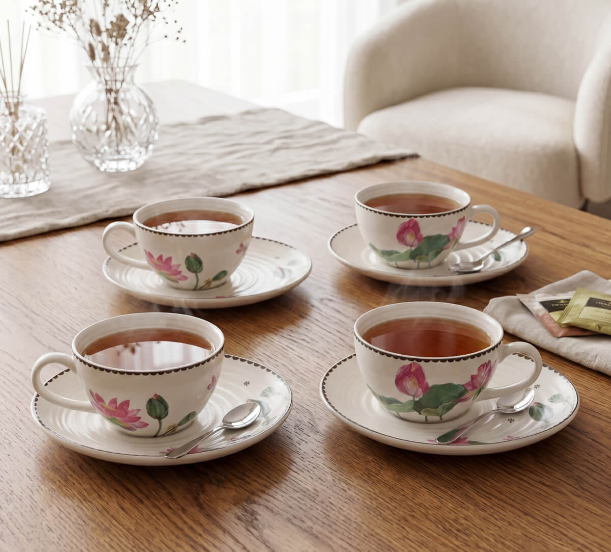 India Circus by Krsnaa Mehta Lotus Pond Boat Cup & Saucer Set of 4