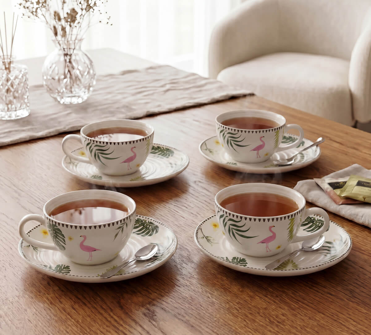 India Circus by Krsnaa Mehta Foraging Flamingo Cup & Saucer Set of 4