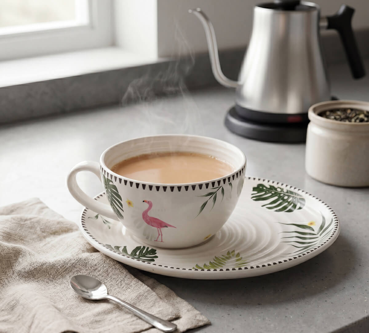 India Circus by Krsnaa Mehta Foraging Flamingo Cup & Saucer Set of 4