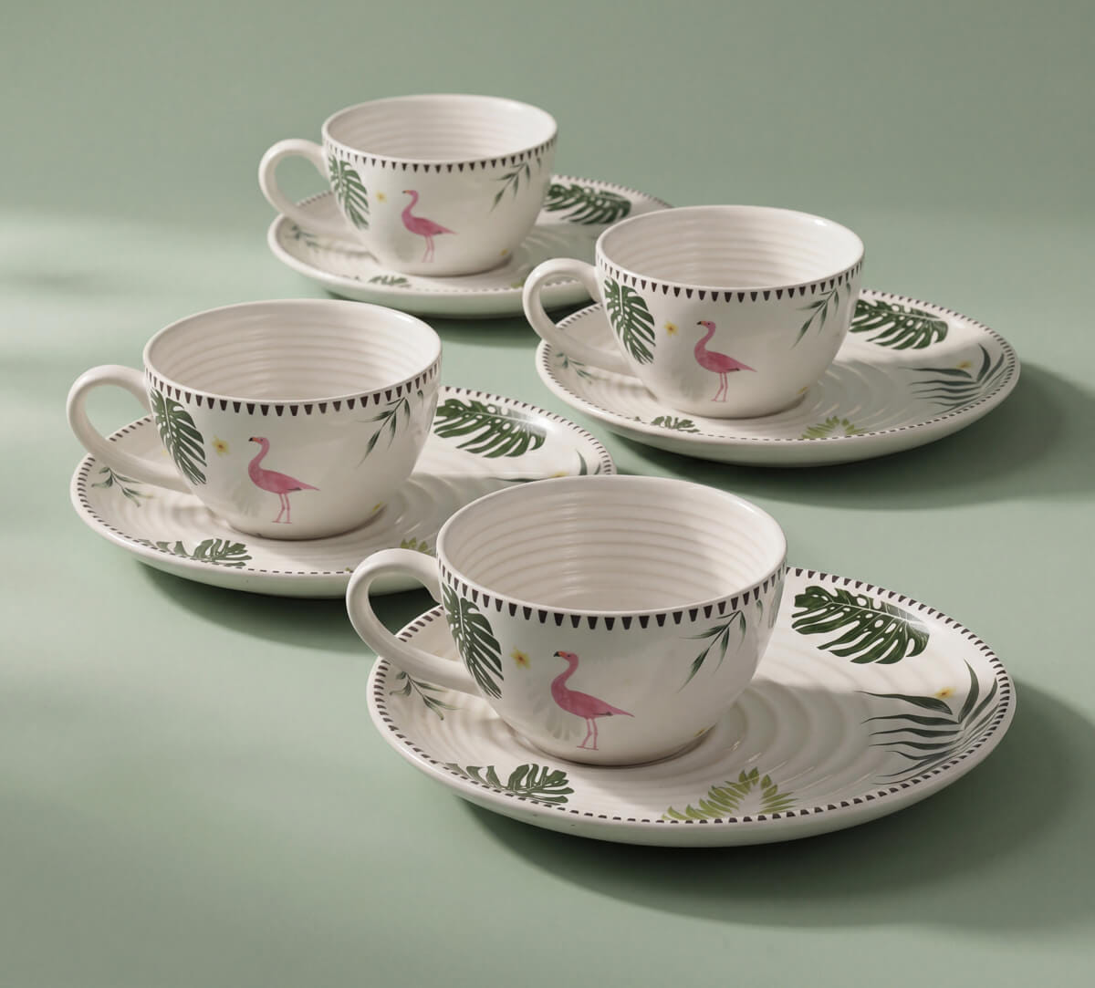 India Circus by Krsnaa Mehta Foraging Flamingo Cup & Saucer Set of 4