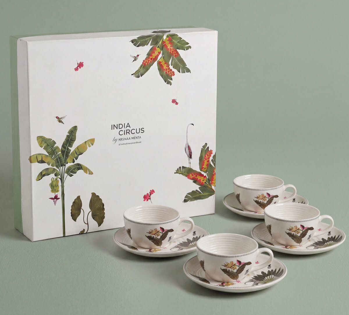 India Circus by Krsnaa Mehta Travellers Garden Cup & Saucer Set of 4