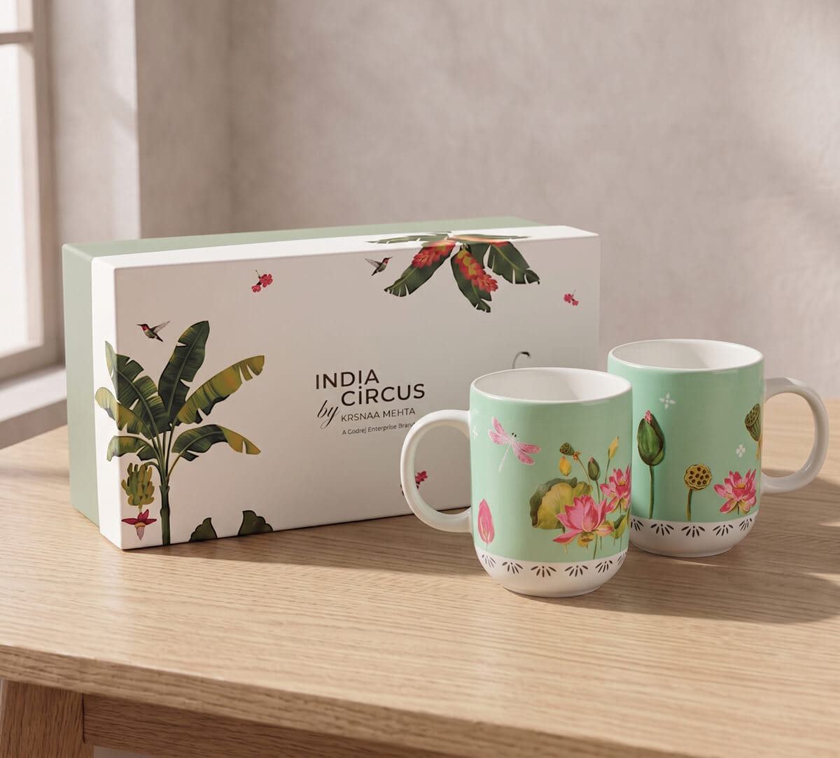 India Circus by Krsnaa Mehta Lotus Pond Porcelain Oval Mug Set of 2
