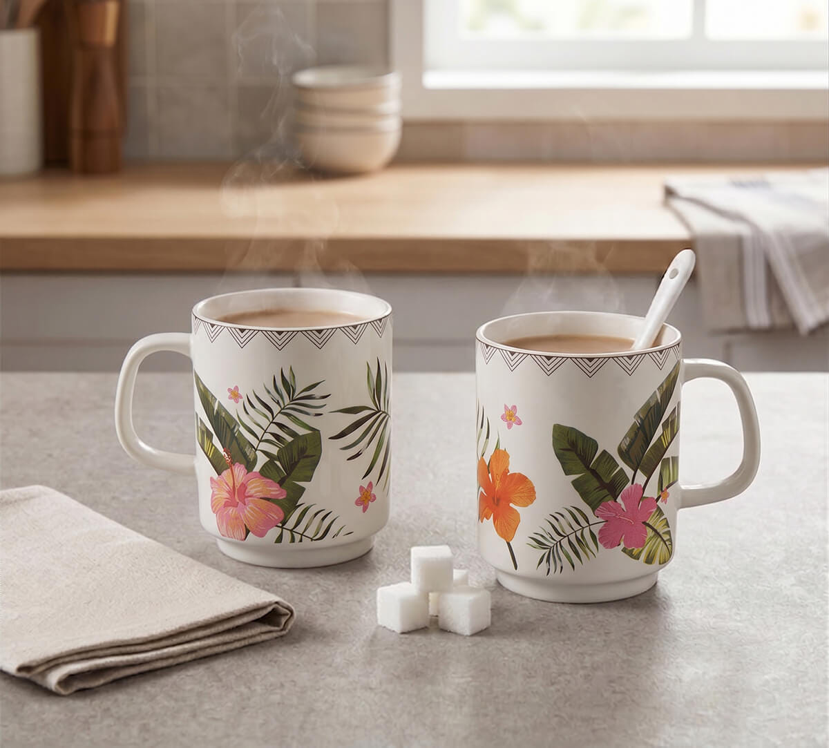 India Circus by Krsnaa Mehta Plumerias Plume Porcelain Cylindrical Mug Set of 2