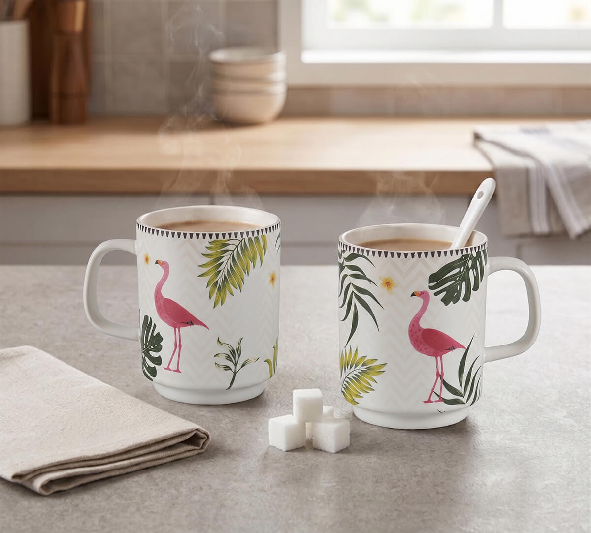 India Circus by Krsnaa Mehta Foraging Flamingo Porcelain Cylindrical Mug Set of 2