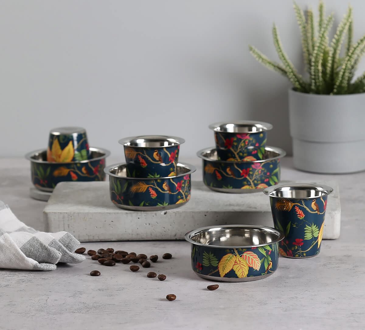 India Circus by Krsnaa Mehta Fronds and Florets Coffee Tumbler Set of 4