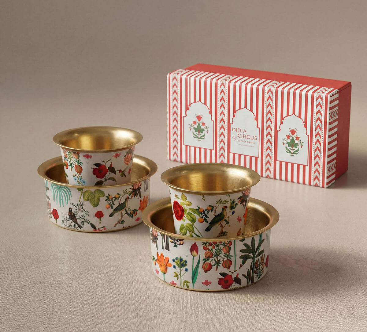 India Circus by Krsnaa Mehta Petal and Plume Brass Coffee Tumbler Set of 2