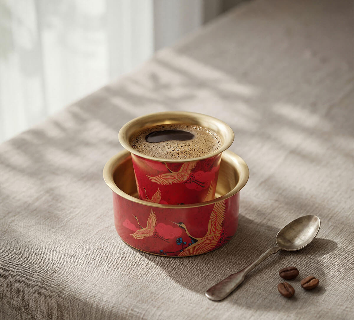 India Circus by Krsnaa Mehta Legend of the Cranes Brass Coffee Tumbler Set of 2