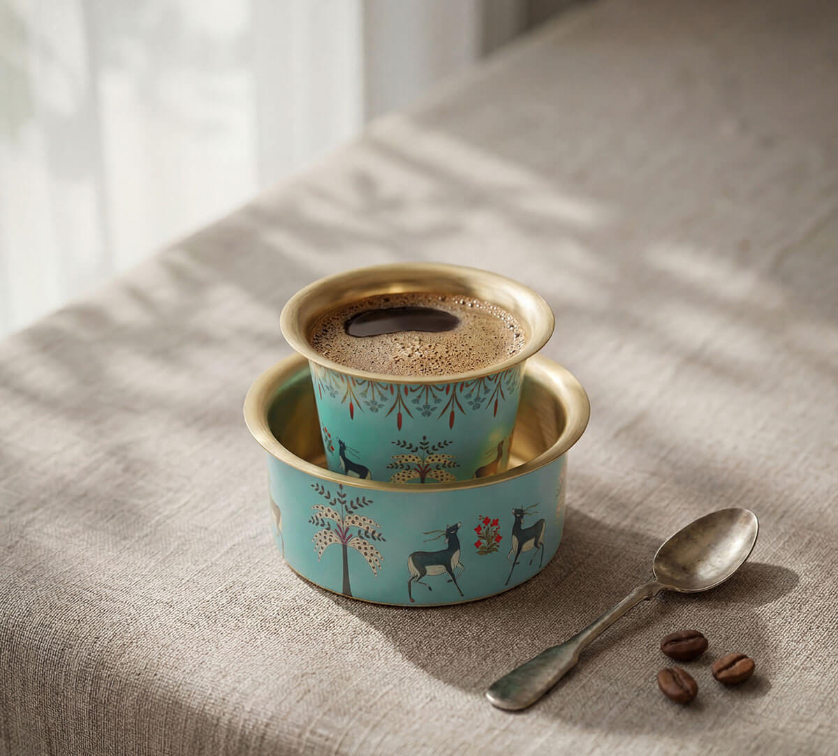 India Circus by Krsnaa Mehta Mirroring Deer Garden Brass Coffee Tumbler Set of 2