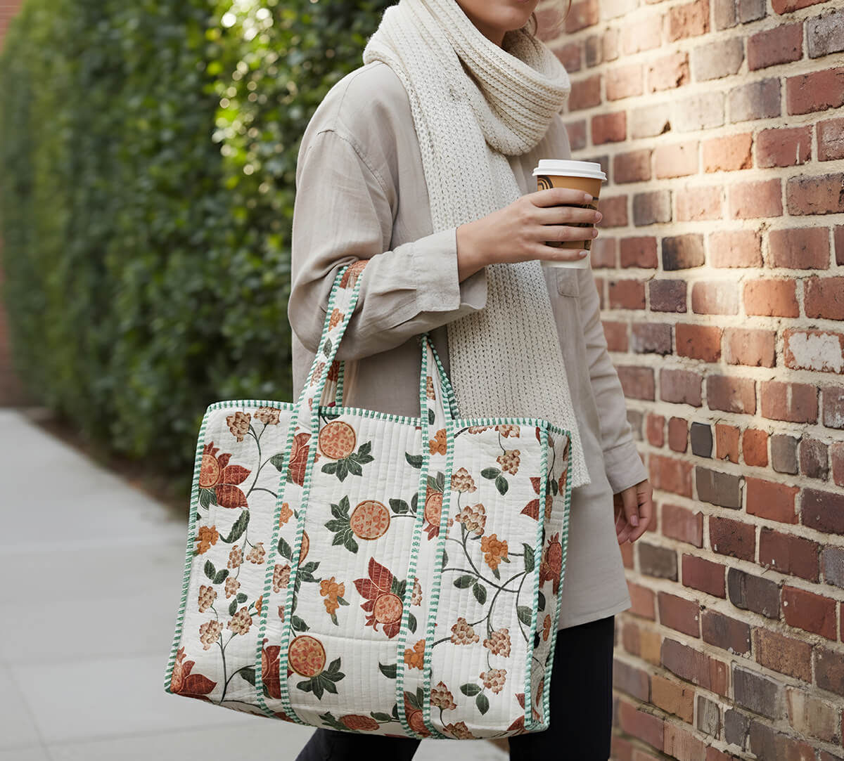 India Circus by Krsnaa Mehta Blushed Orchard Quilted Tote Bag