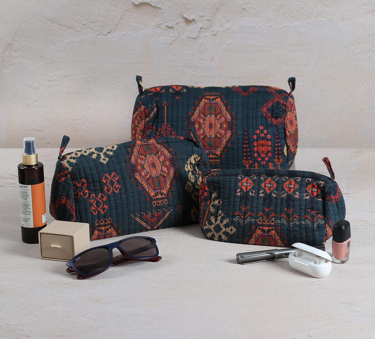 India Circus by Krsnaa Mehta Enchanting Mirage Quilted Utility Pouch Set of 3