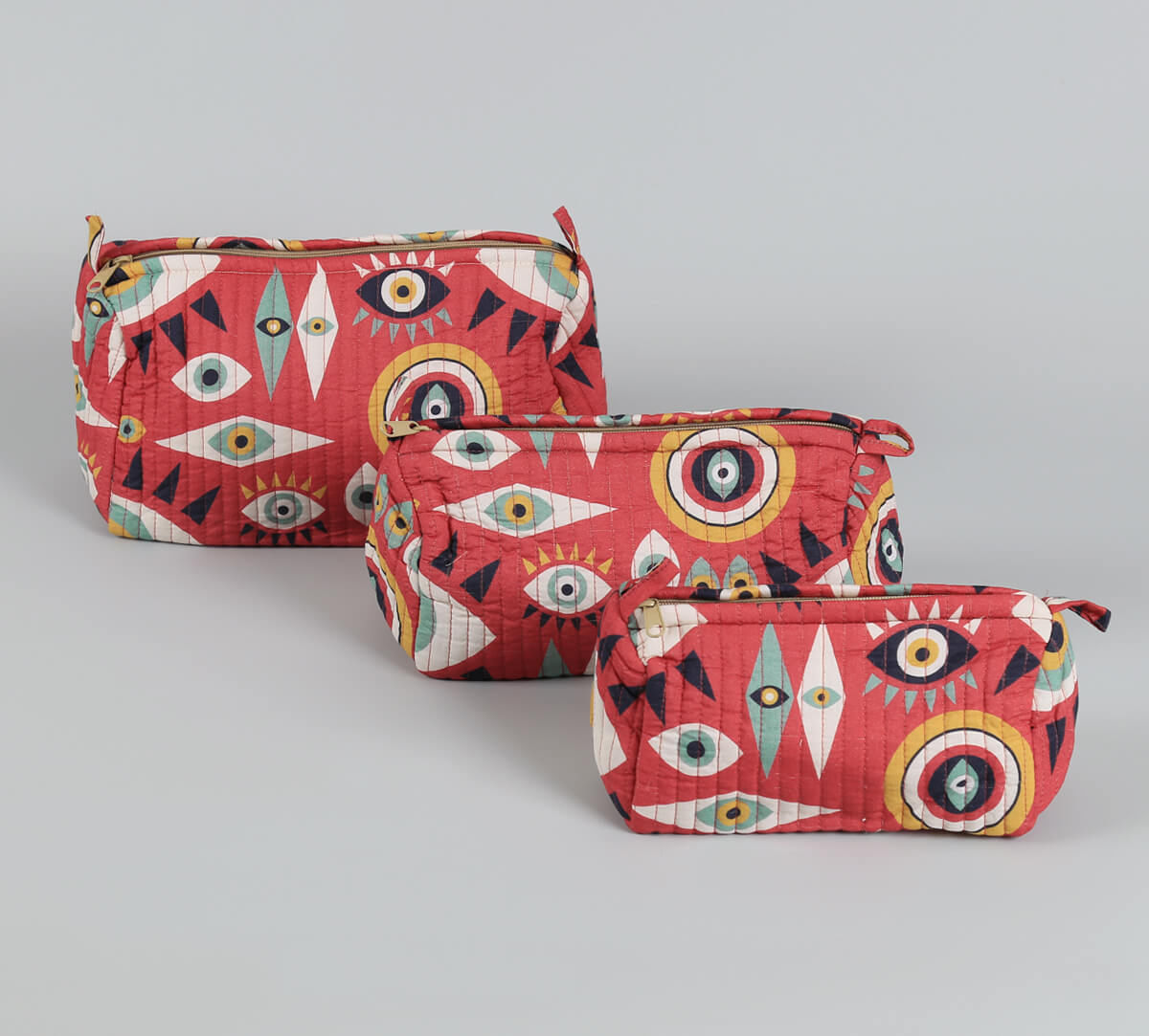 India Circus by Krsnaa Mehta Malocchio Stare Quilted Utility Pouch Set of 3