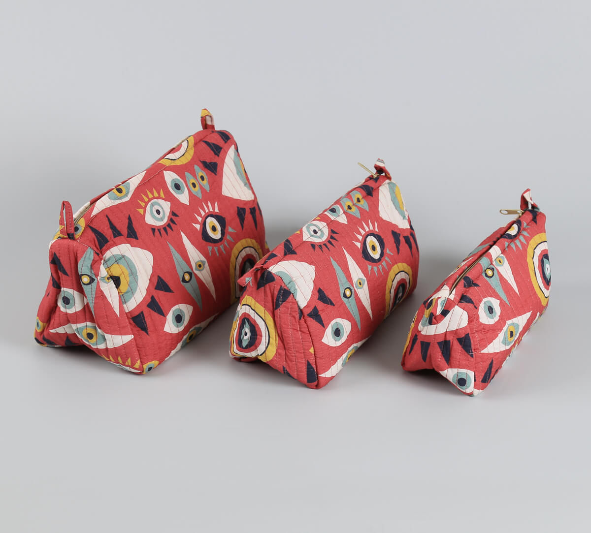 India Circus by Krsnaa Mehta Malocchio Stare Quilted Utility Pouch Set of 3