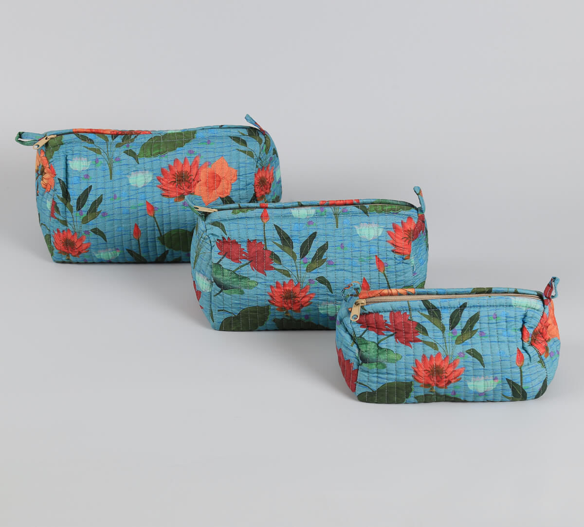 India Circus by Krsnaa Mehta Blossomy Mosaic Quilted Utility Pouch Set of 3