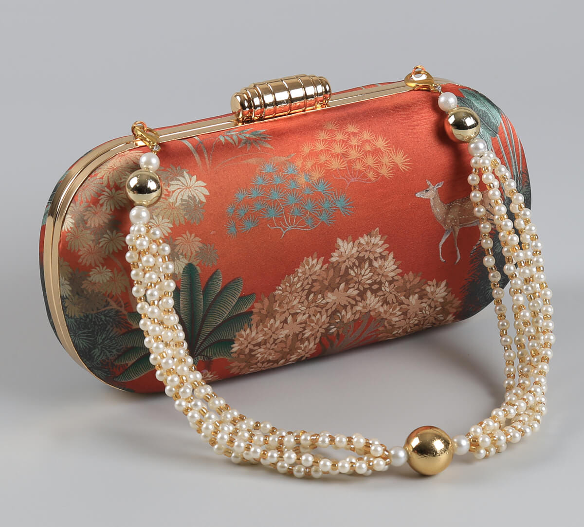 India Circus by Krsnaa Mehta Mrig Tapovan Terracotta Embroided Clutch