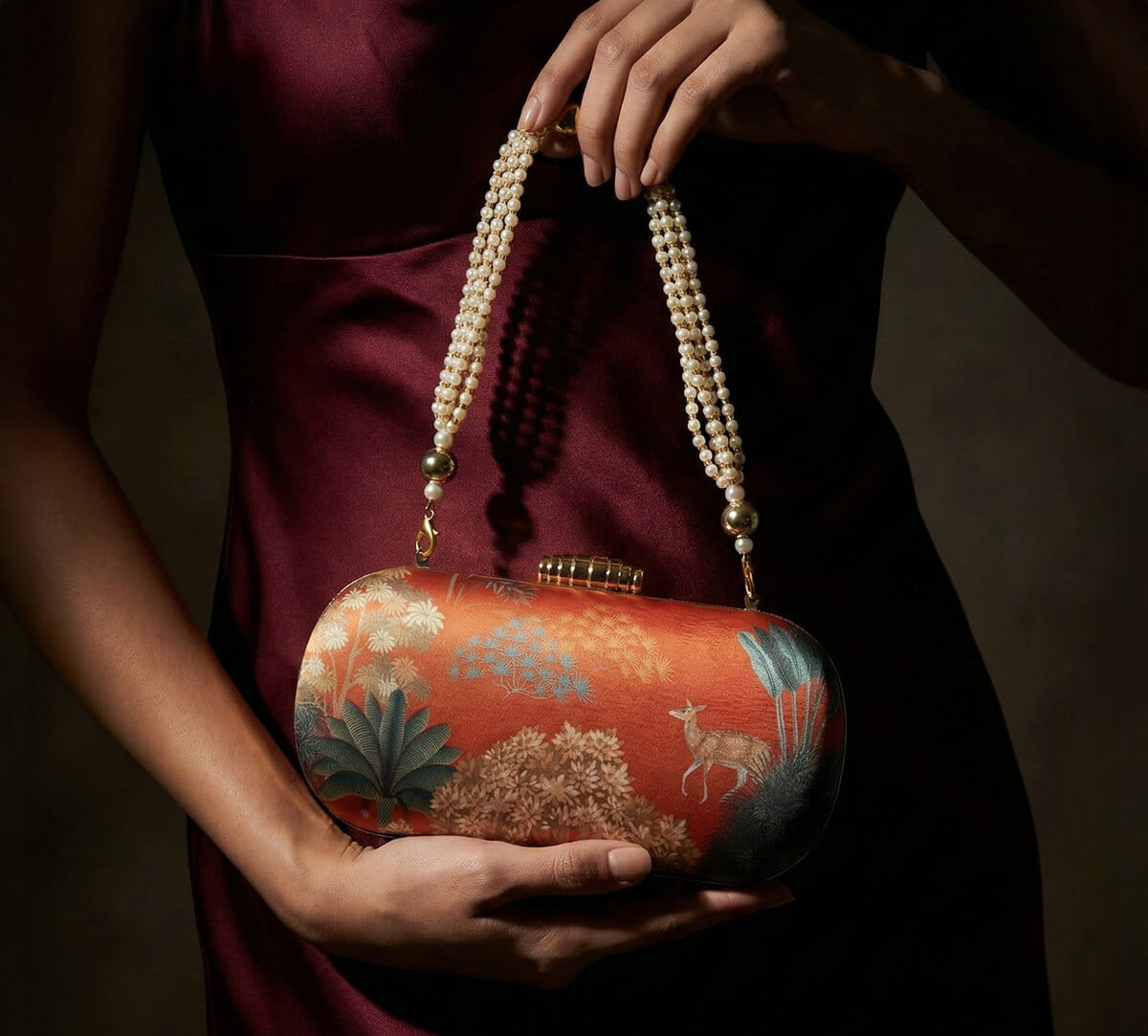 India Circus by Krsnaa Mehta Mrig Tapovan Terracotta Embroided Clutch