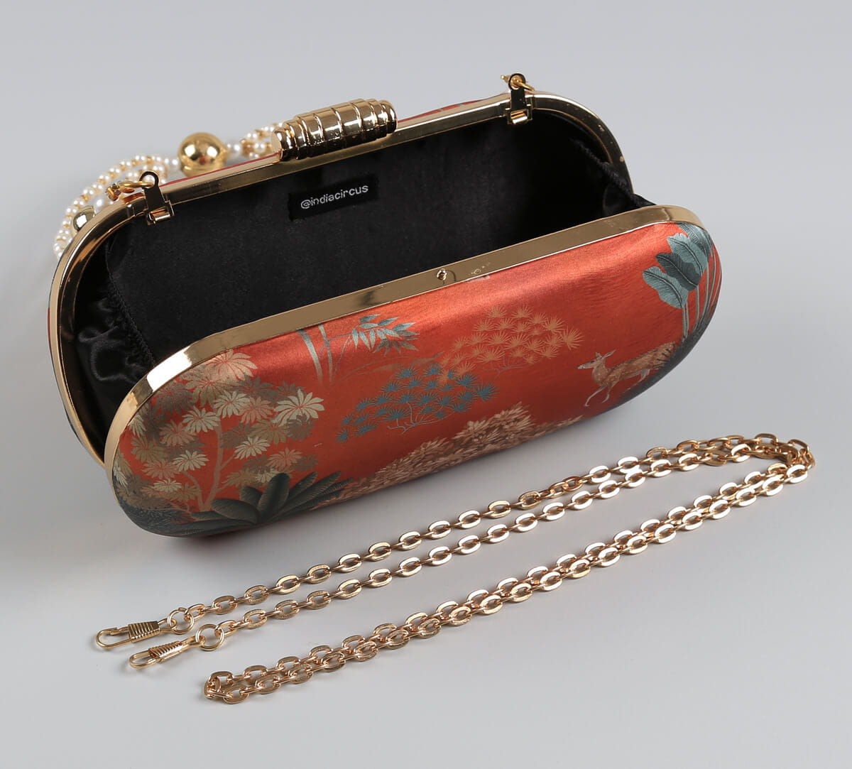 India Circus by Krsnaa Mehta Mrig Tapovan Terracotta Embroided Clutch