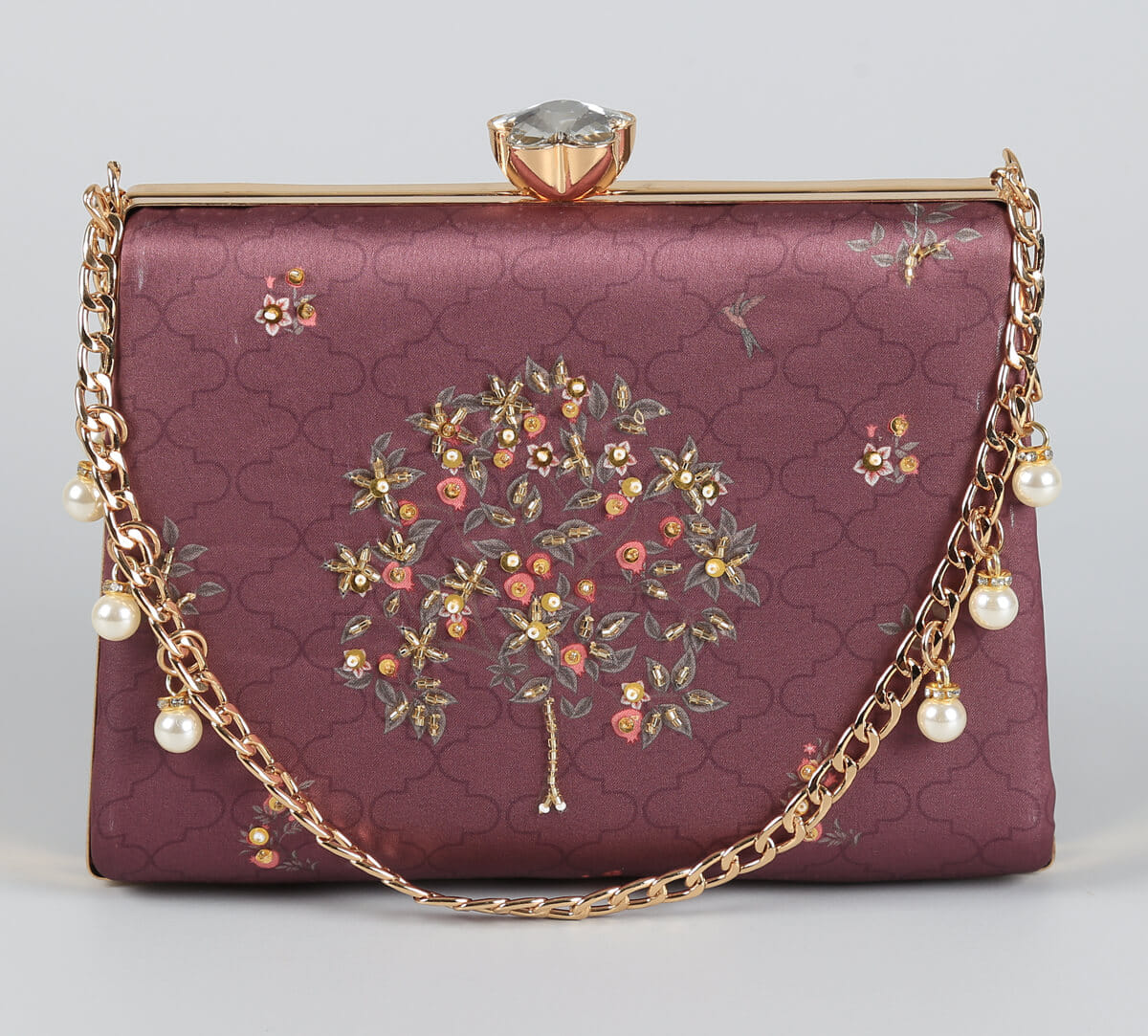 India Circus by Krsnaa Mehta Merlot Pome and Prinia Embroided Clutch