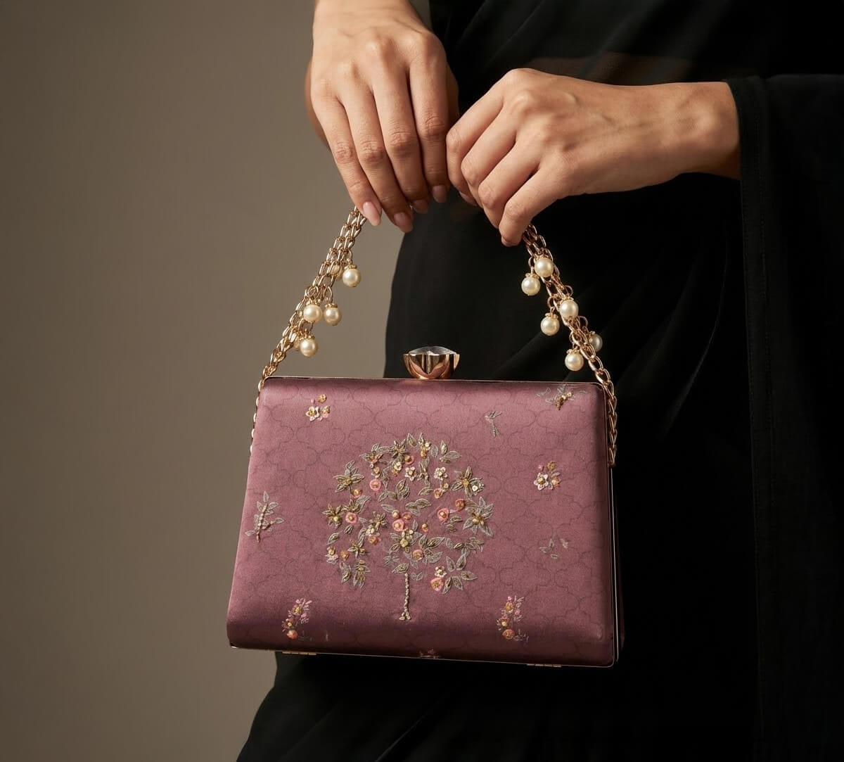 India Circus by Krsnaa Mehta Merlot Pome and Prinia Embroided Clutch