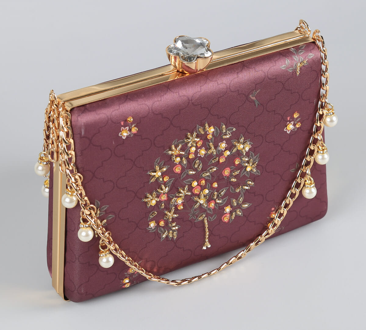 India Circus by Krsnaa Mehta Merlot Pome and Prinia Embroided Clutch