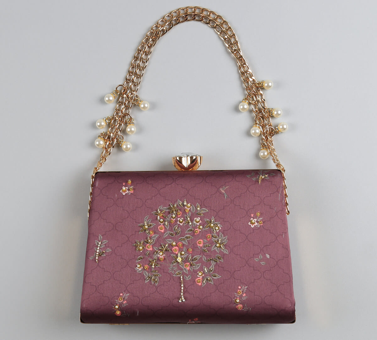 India Circus by Krsnaa Mehta Merlot Pome and Prinia Embroided Clutch