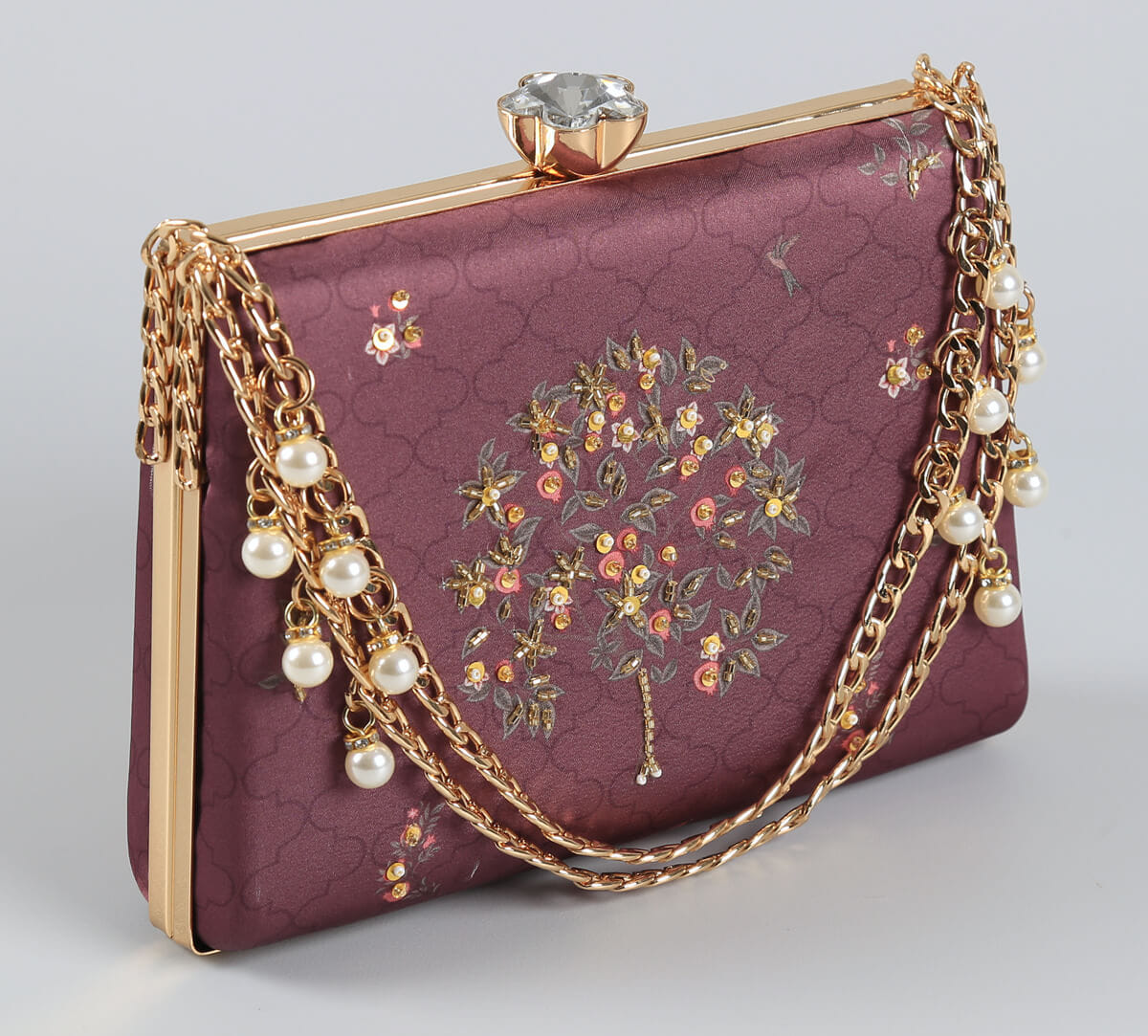 India Circus by Krsnaa Mehta Merlot Pome and Prinia Embroided Clutch