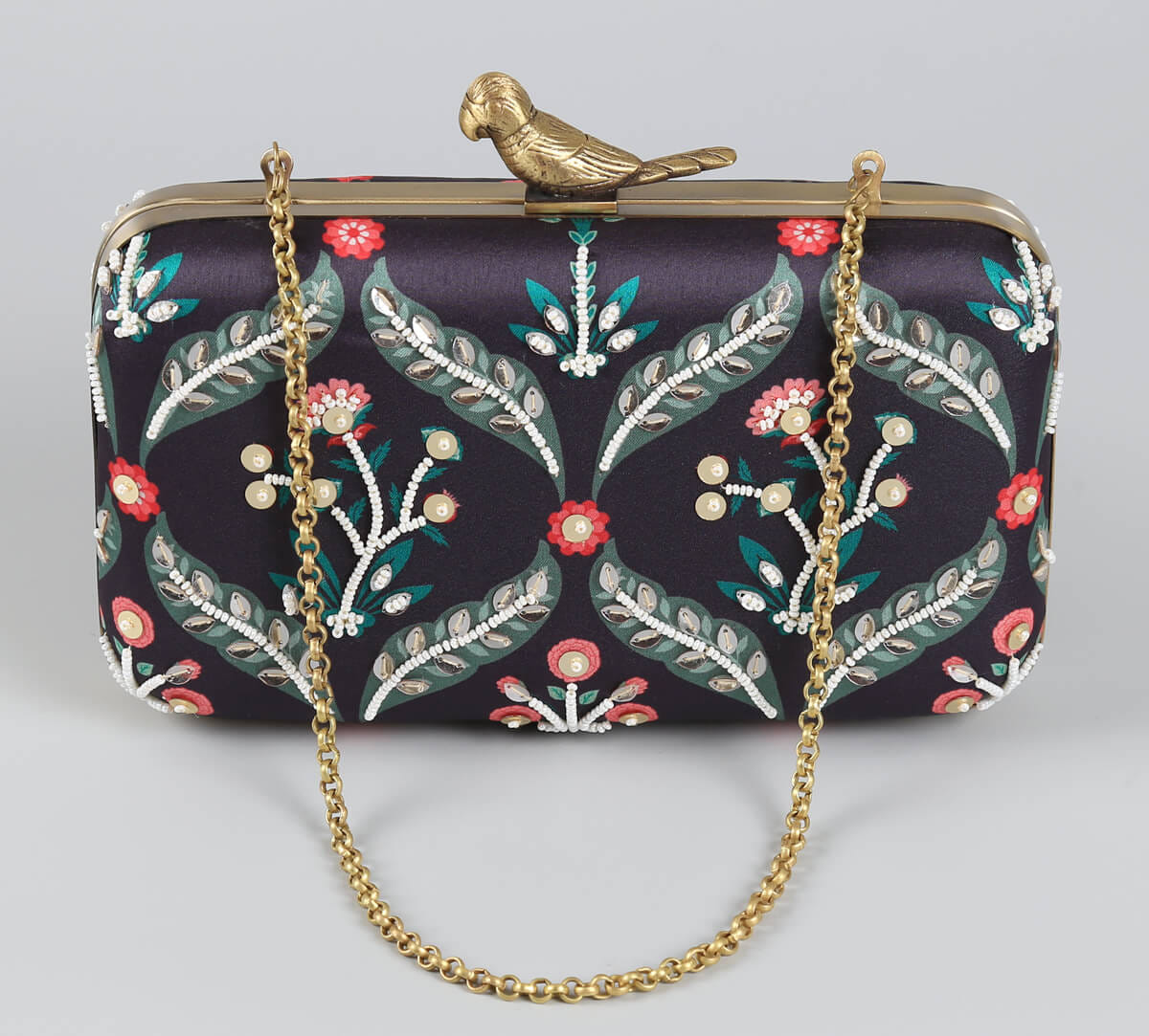 India Circus by Krsnaa Mehta Iron Blooming Dahlia Embroided Clutch