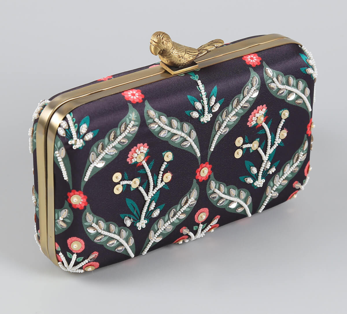 India Circus by Krsnaa Mehta Iron Blooming Dahlia Embroided Clutch