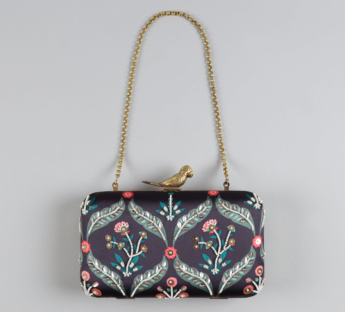 India Circus by Krsnaa Mehta Iron Blooming Dahlia Embroided Clutch