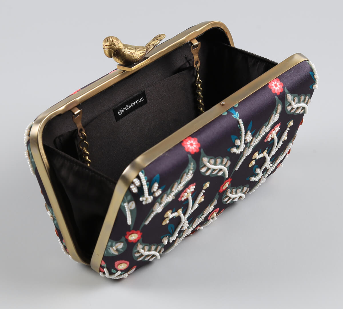 India Circus by Krsnaa Mehta Iron Blooming Dahlia Embroided Clutch