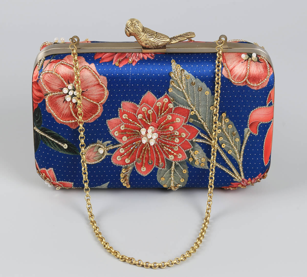 India Circus by Krsnaa Mehta Red Blooms Embroided Clutch
