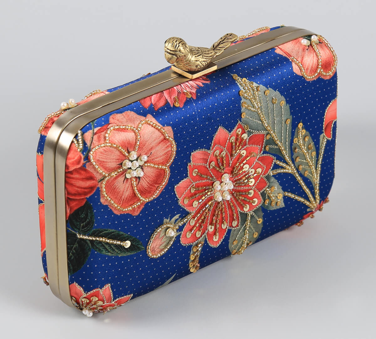 India Circus by Krsnaa Mehta Red Blooms Embroided Clutch